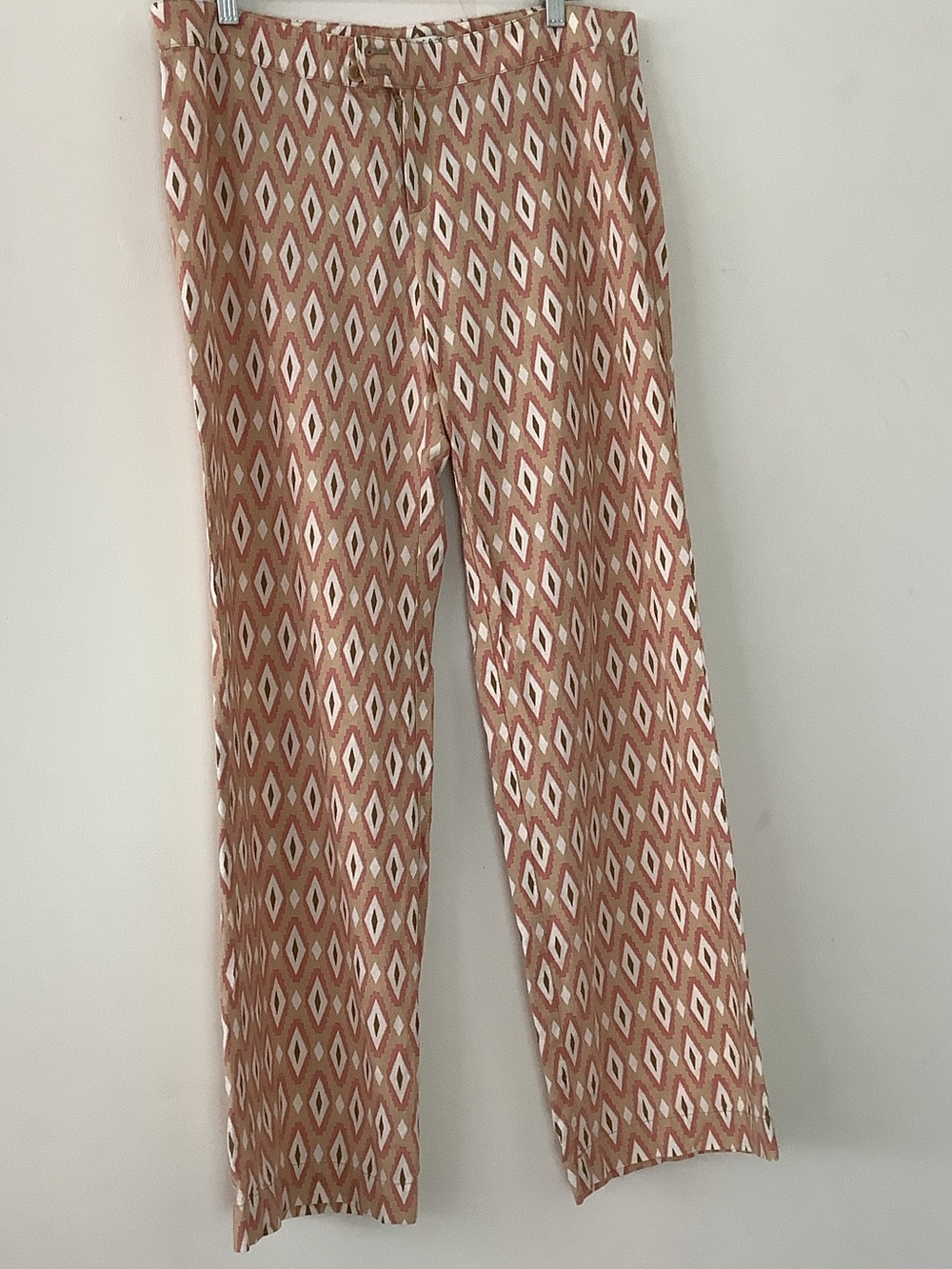 Carole Little Pink and Cream Diamond-Print Linen Blend Dress Pants/Trousers
